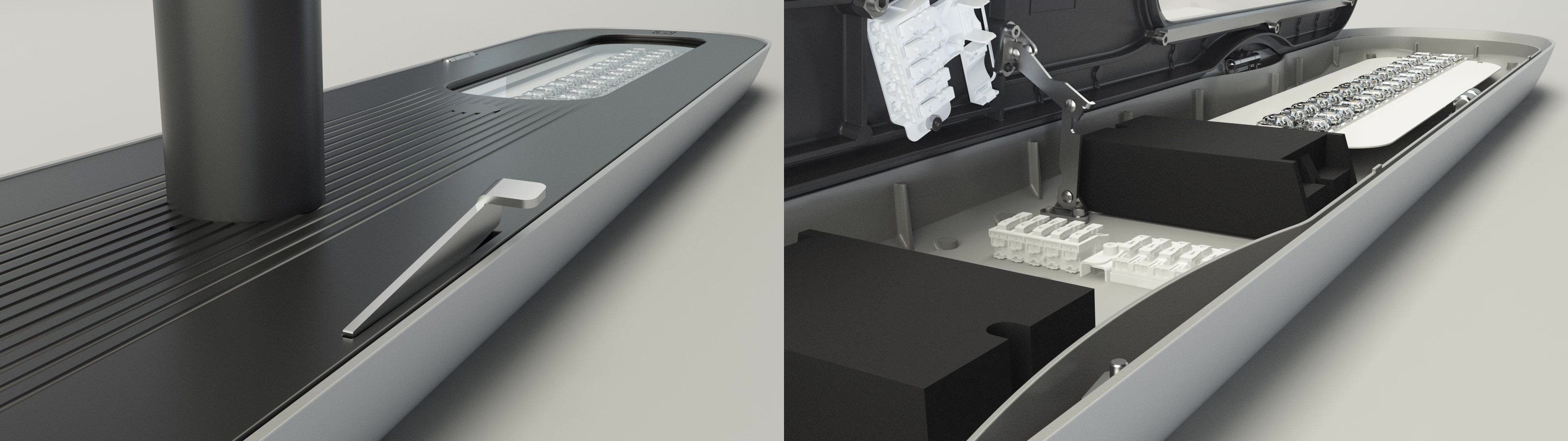 Luminaire FINE fermé puis ouvert sur ses composants