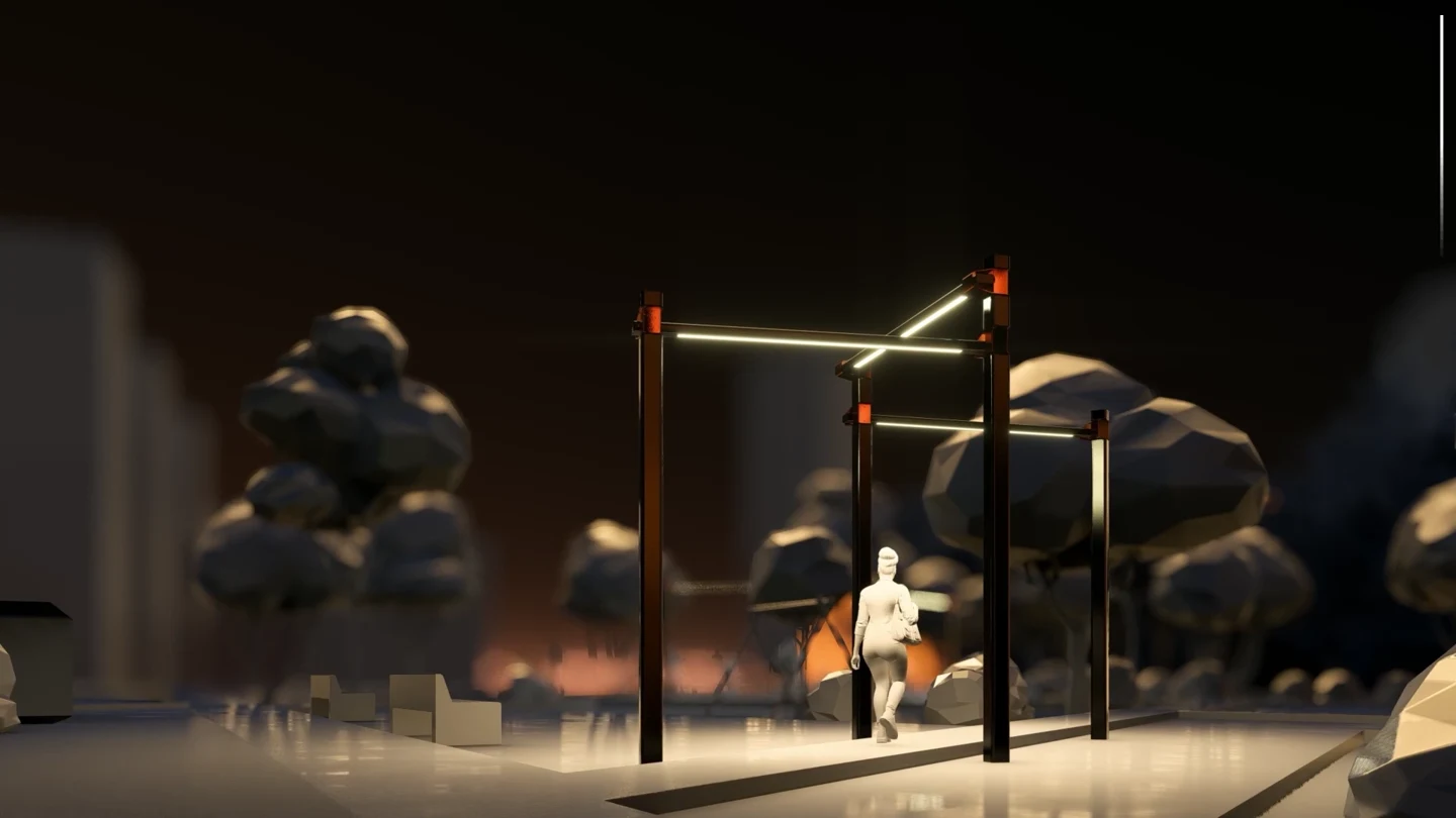 Luminaires urbains dans une scène nocturne, extrait du film Salons nocturnes